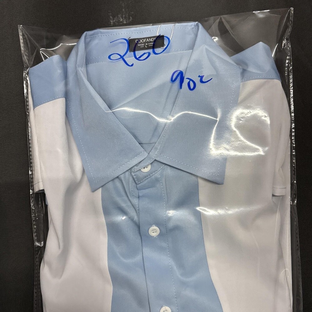 Coofandy Blue White Stripe Short Sleeve Button Up Mens L NWT Polyester Blend - Picture 11 of 11
